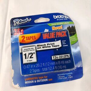 NEW Brother P-touch TZE-2312PK Tape 1/2" Black on White 2 pk TZE-231 Genuine OEM